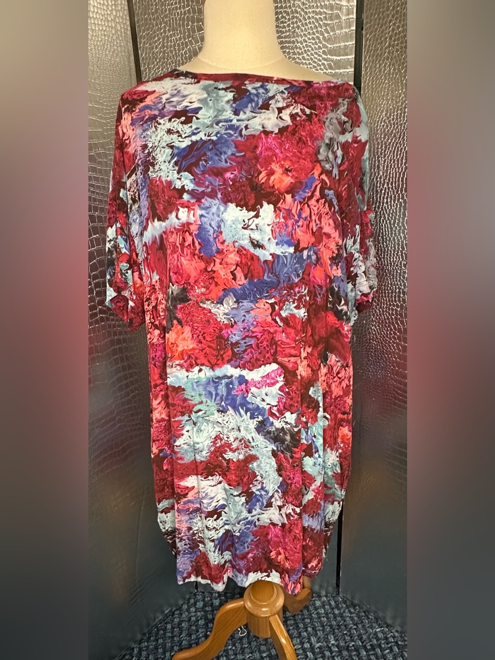 The Kit Maya Dress Vibrant Red and Purple Abstract Mini Dress
